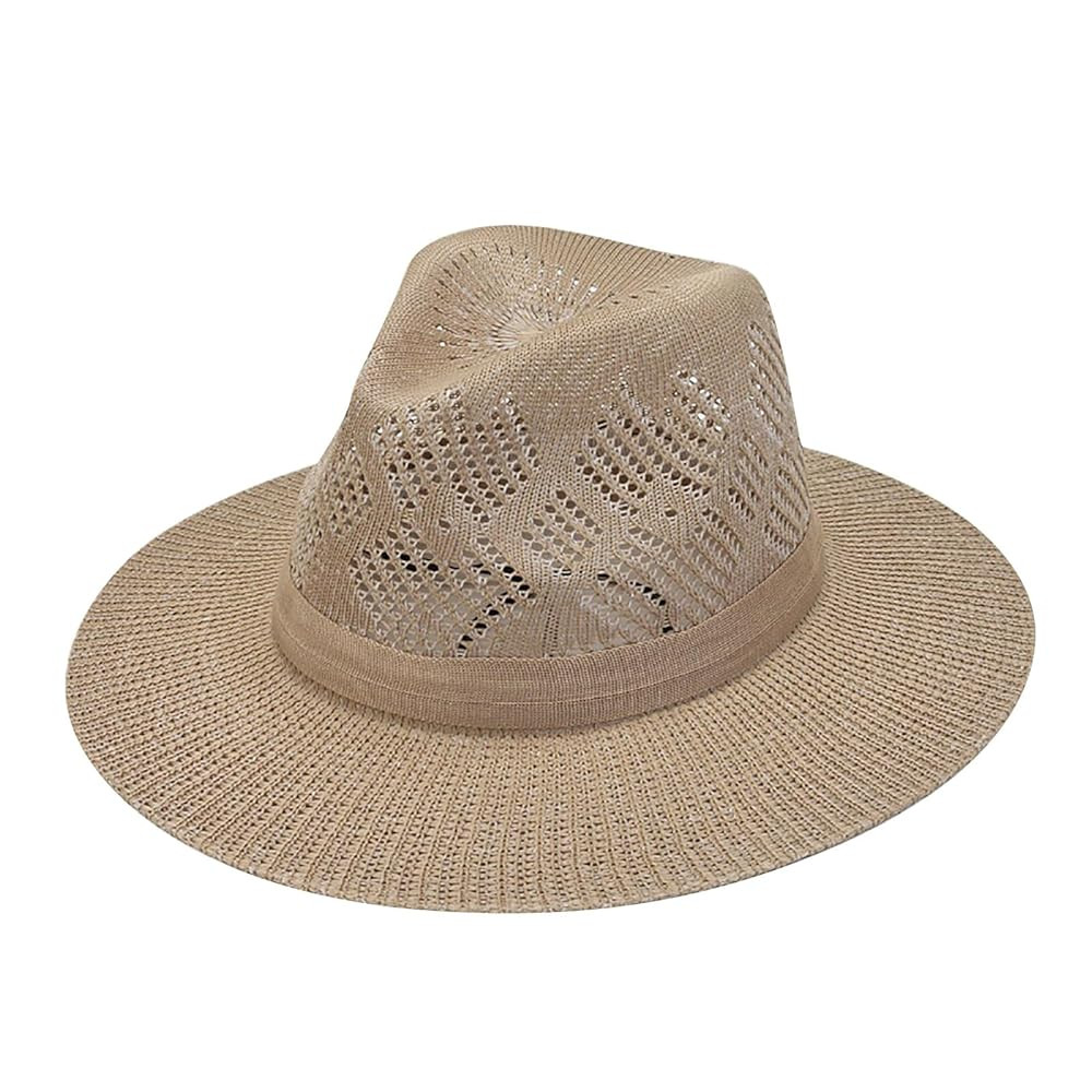 Straw Sun Hat for Men and Women Wide Brim Panama Hat UPF50+ Summer Beach Hats Hollow Out Breathable Unisex Fedora Hats | Amazon (US)