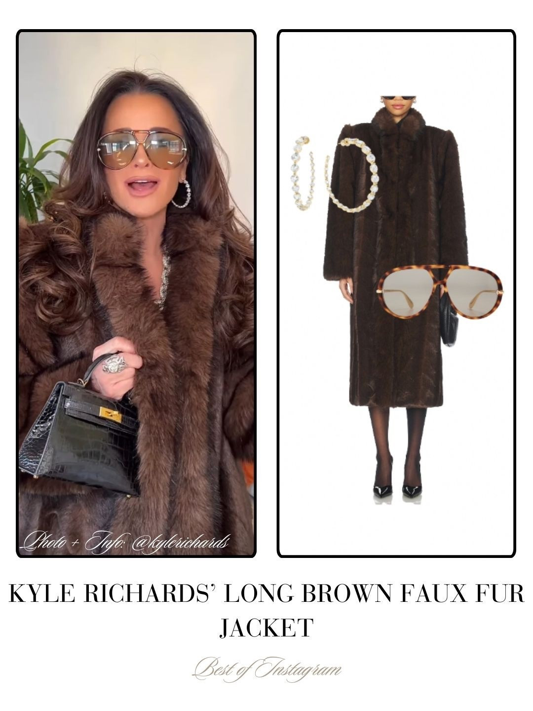 Kyle Richard’s Long Brown Faux Fur Jacket 📸 + ID = @kylerichards 