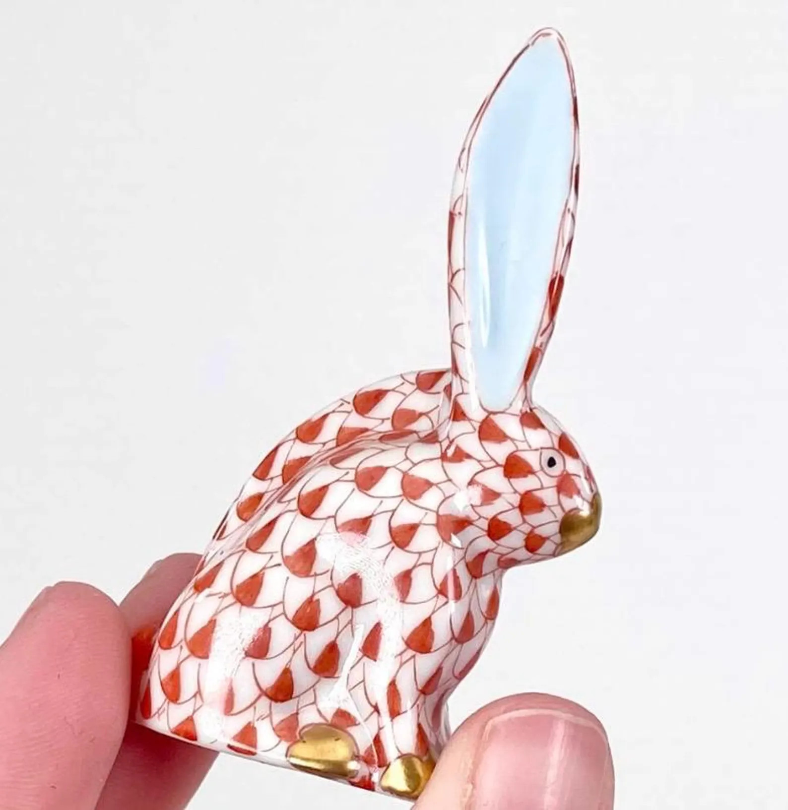 Herend Bunny With An Ear Up Rust Fishnet Vintage (2 available) | Etsy (Global)
