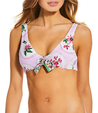A Loves A Botanical Plates Reversible Bow Front Detail Bralette Swim Top & Border Print Pareo Swi... | Dillard's