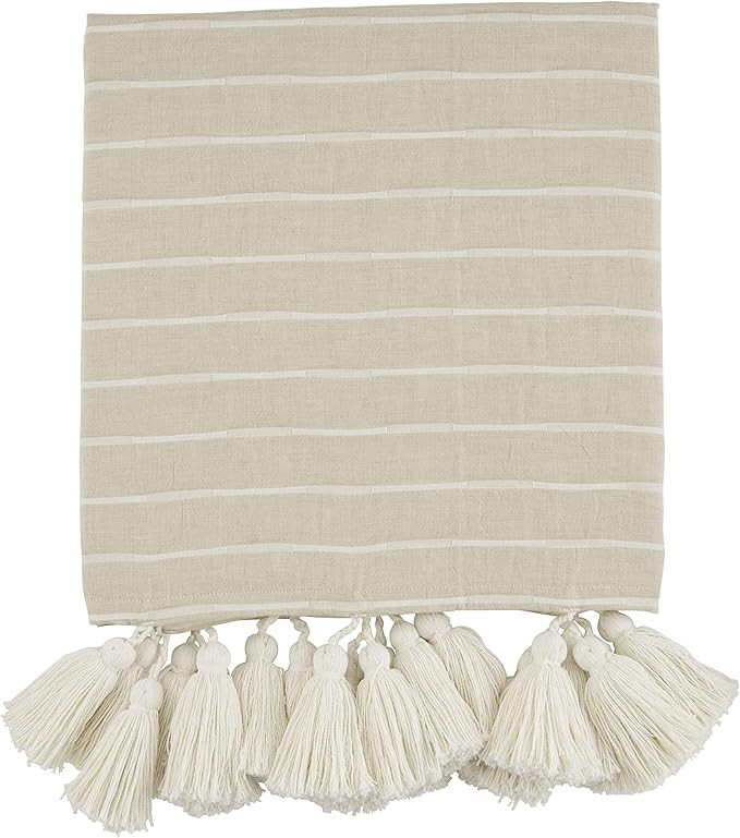 Mud Pie Stripe Tassel Throw Blanket, Taupe, 50" x 60" | Amazon (US)