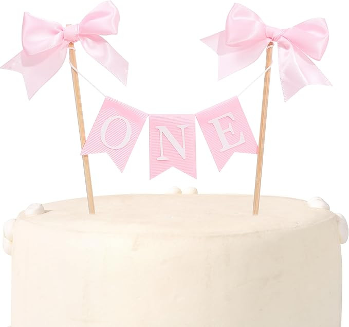 WAWUO Girls 1st Birthday Decorations - Pink Bow High Chair Banner, First Birthday Photo Props, Pa... | Amazon (US)