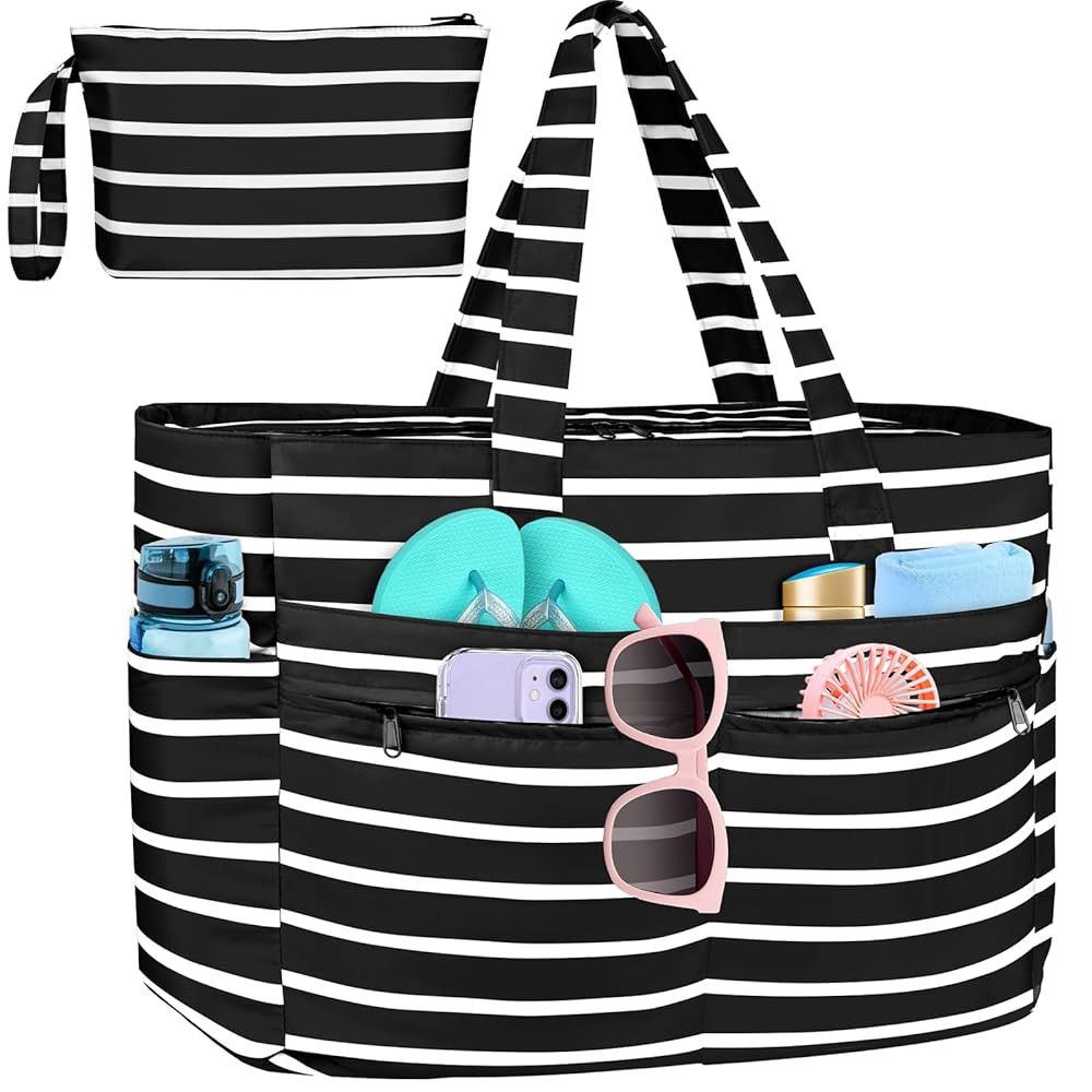 HUANLANG Extra Large Beach Bag Waterproof Beach Totes Bags for Women Men,Pool Bag with Zipper Wet... | Amazon (US)