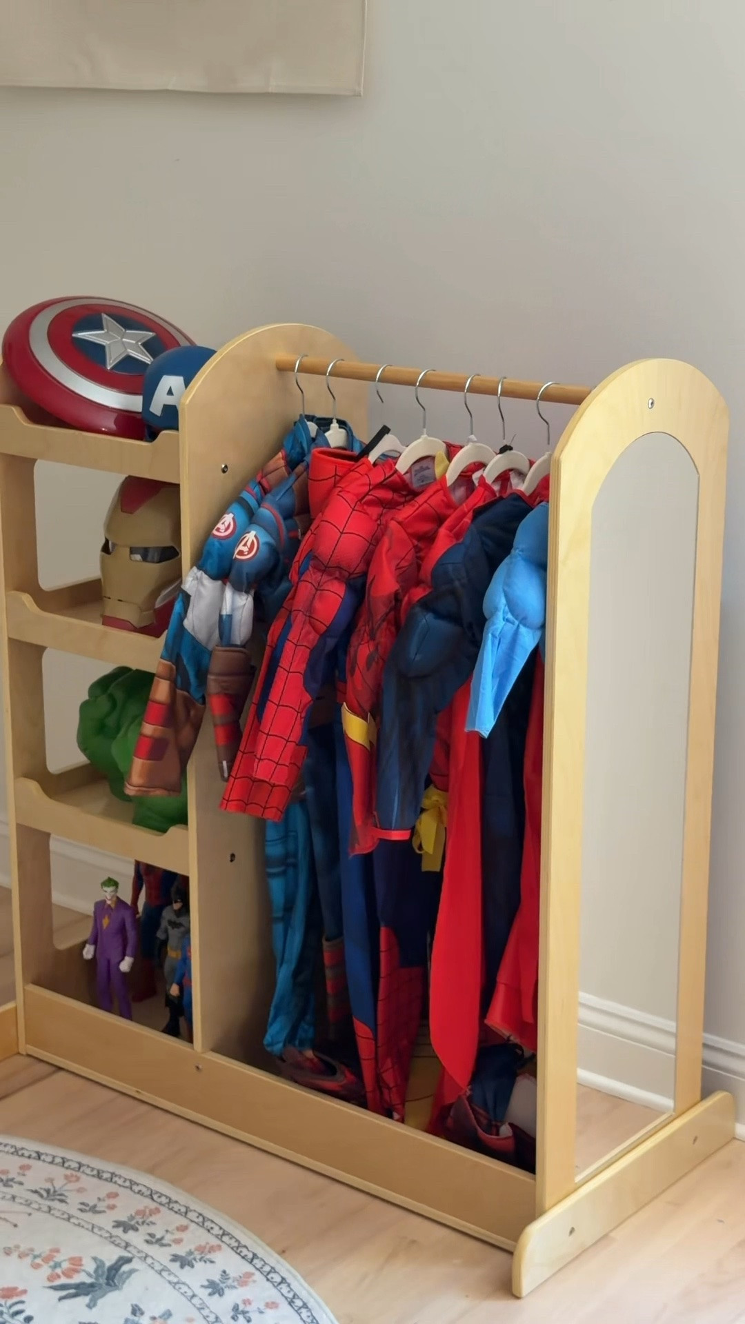 Superhero Closet for our boys! This kids clothing rack is soo cute, it has a mirror on the side and the quality is amazing