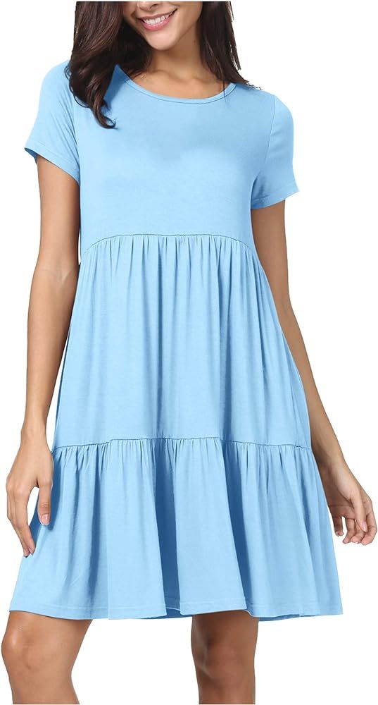 levaca Women Summer Short Sleeve Ruffle Loose Swing Casual Dress | Amazon (US)