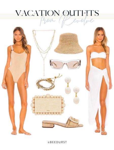 Vacation outfits from revolve, resort wear, summer outfit, swimsuit, swimsuit cover up, beach outfit, sun hat, heeled sandals, sunglasses, clutch, vacation outfit, honeymoon outfit, white swimsuitt

#LTKSwim #LTKStyleTip #LTKWedding