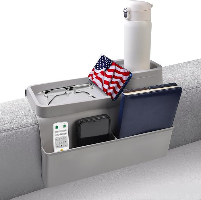 KindGa Couch Cup Holder Tray，Super Large Silicone Sofa Armrest Tray with Side Pockets，Anti-Sl... | Amazon (US)