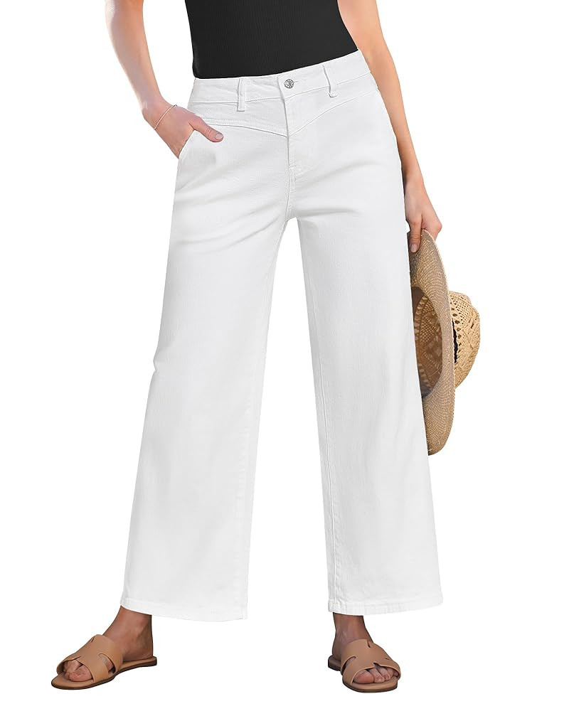 GRAPENT Wide Leg Jeans for Women Trendy Cropped High Waisted Front Yoke Casual Stretchy Denim Tro... | Amazon (US)