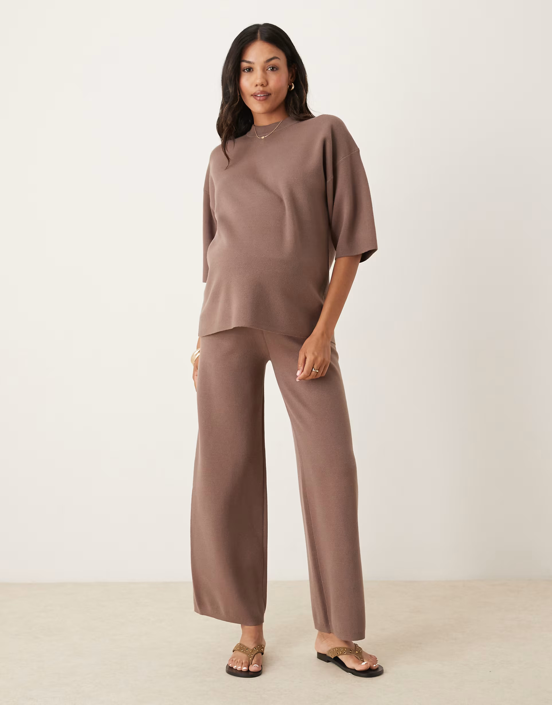 ASOS DESIGN Maternity knit structured oversized t-shirt in mocha | ASOS (Global)