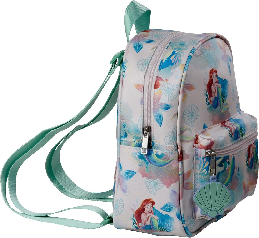 Disney Princess Mini Backpack with Allover Little Mermaid Print & Molded Shell Dangle, 10.5 Inche... | Amazon (US)