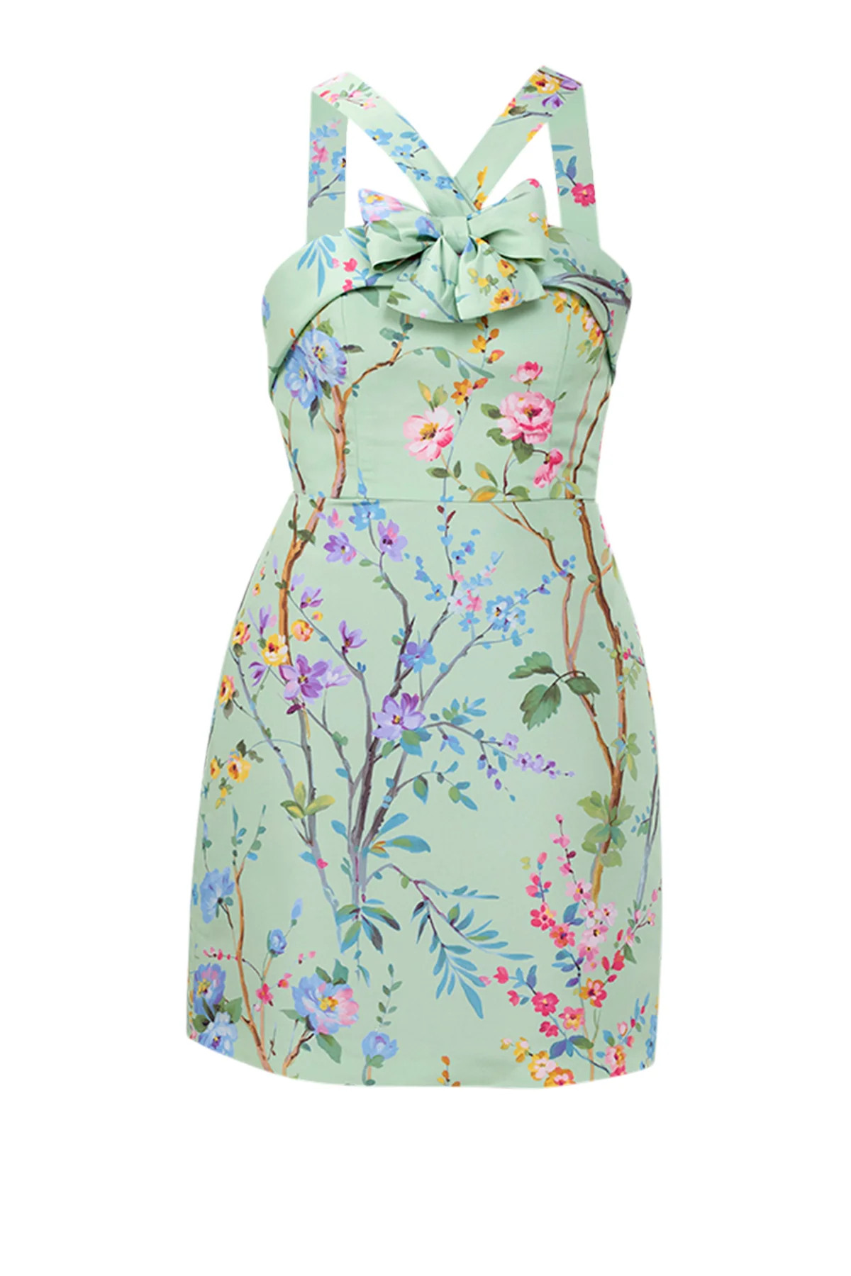 Lily Garden Reverie Silk Faille Mini Dress in Celadon Floral | Over The Moon
