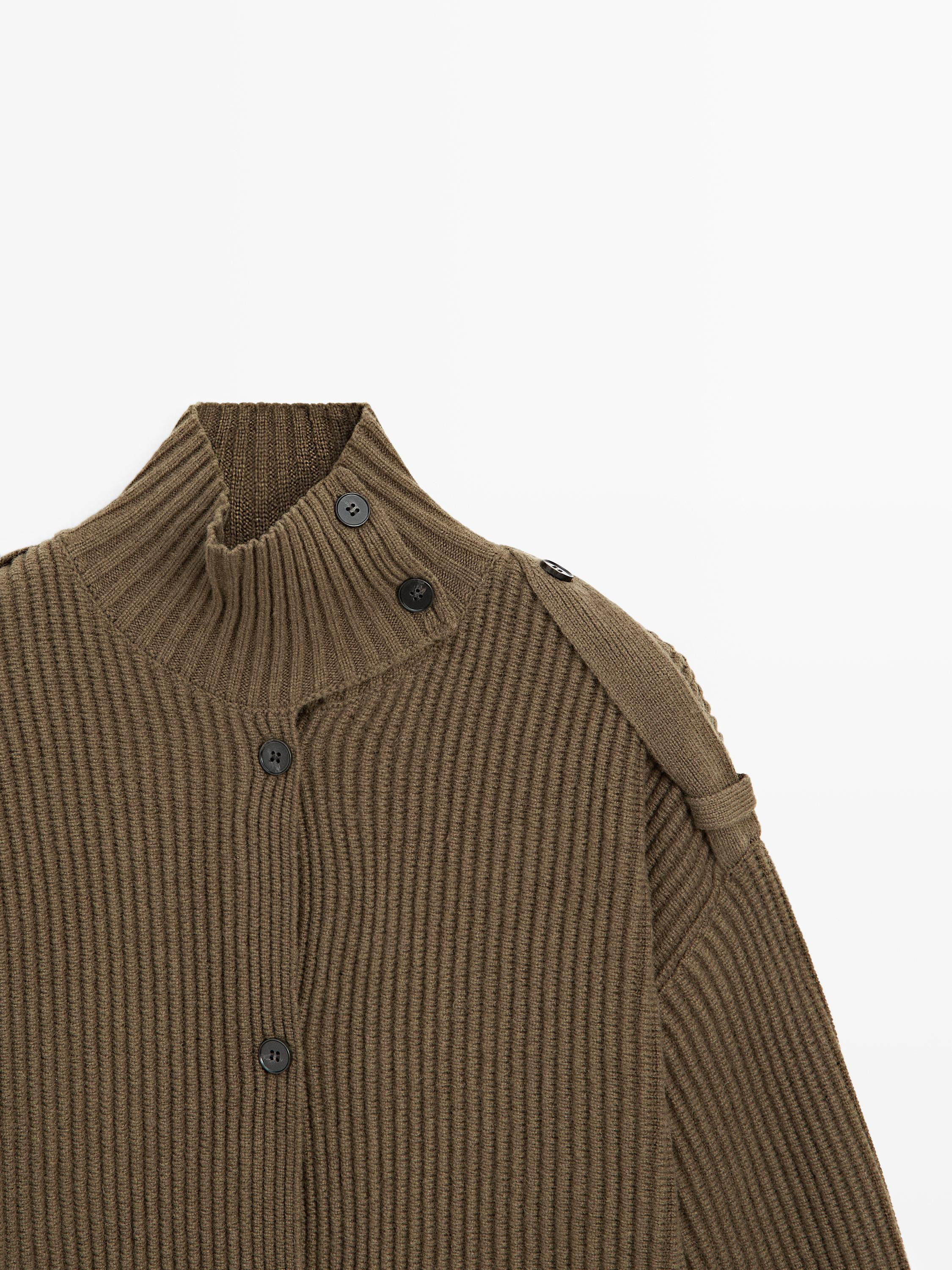 Wool knit cardigan with button details | Massimo Dutti UK