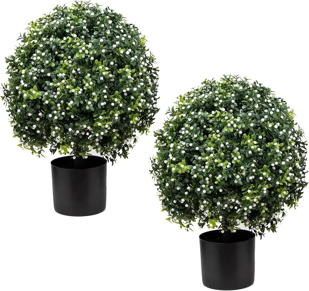Two 24''T Artificial Boxwood Topiary Ball UV Resistant Artificial Boxwood Plants for Outdoor Home... | Amazon (US)