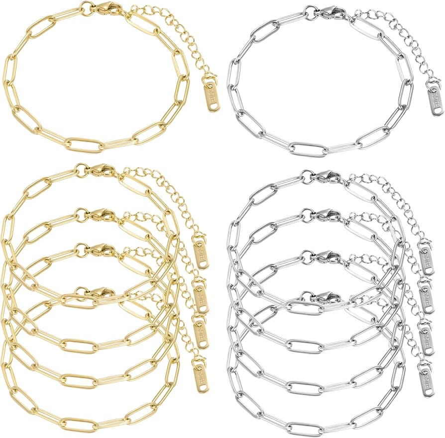 HUISUYTON 10 PCS Charm Bracelet Chain, 18K Gold Charm Bracelet Kit, 6.3Inch Paperclip Chain Brace... | Amazon (US)