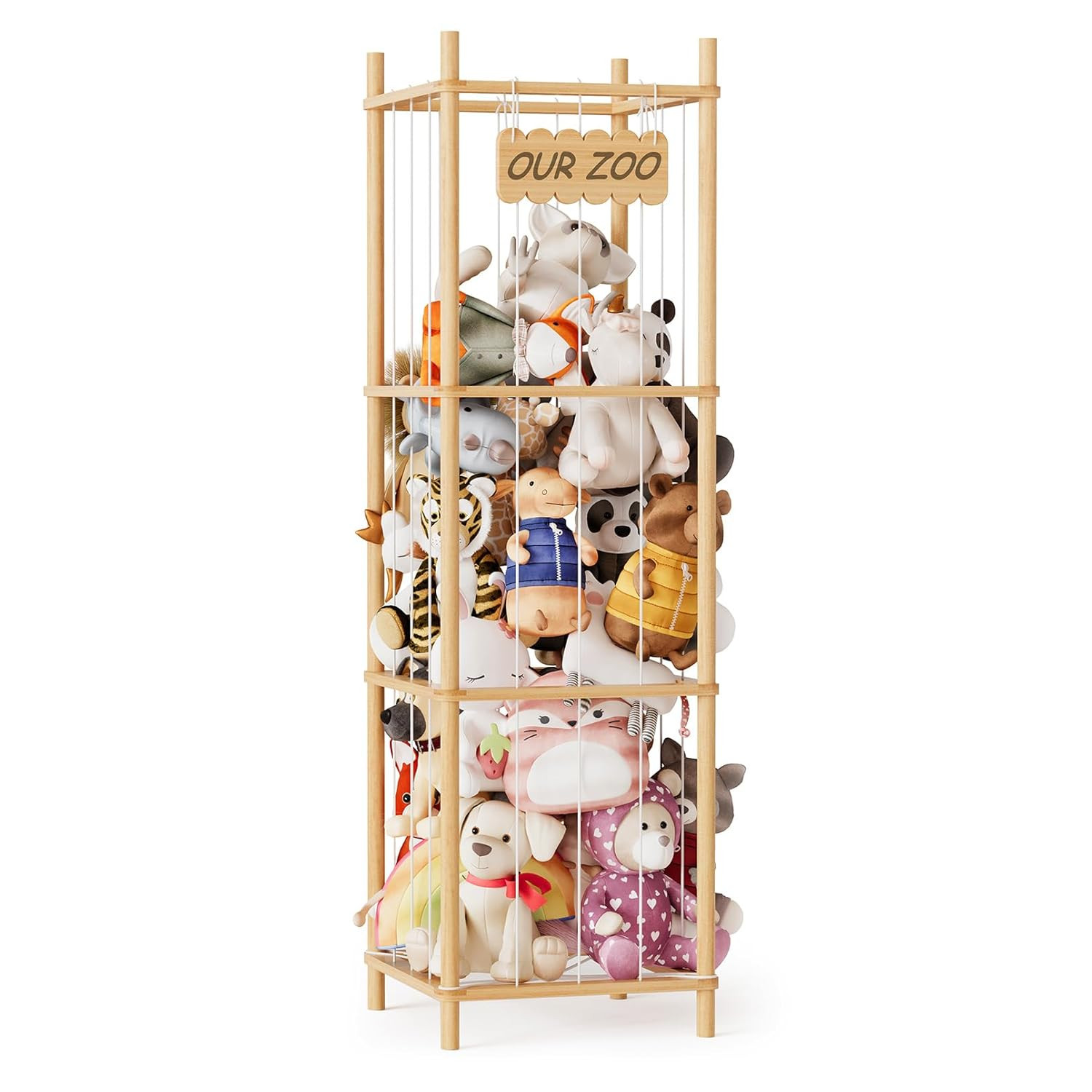 SpaceAid Stuffed Animal Storage Organizer, Wood Animals Zoo Toy Plushies Storage Holder, Large Capacity Plush Toy Cage for Playroom Organization, 15.8" Wide, Natural | Amazon (US)