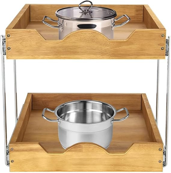 DINDON 2 Tier Pull Out Cabinet Organizer (14" W x 18" D) Slide Out Wood Drawer, Two Tier Sliding ... | Amazon (US)