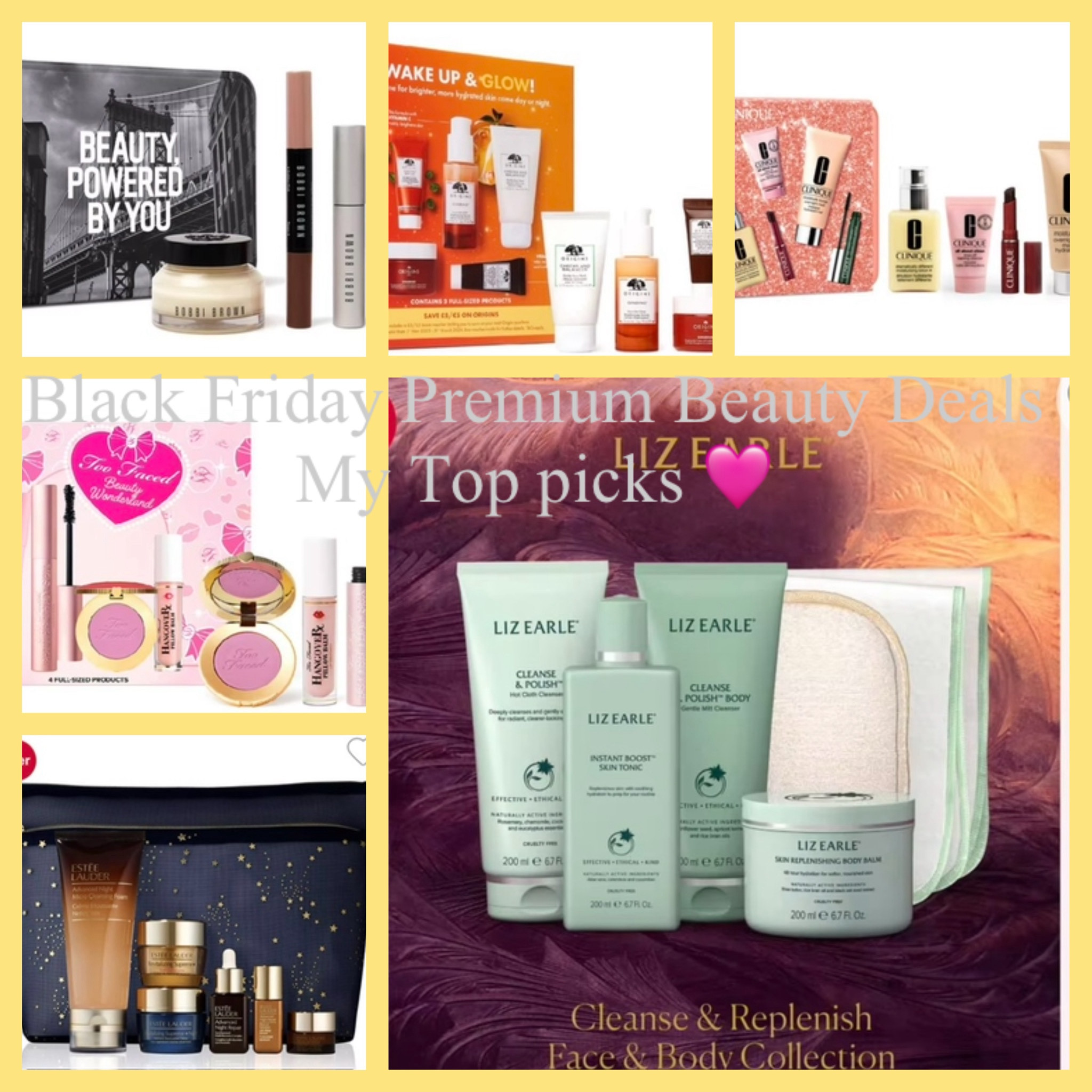 Black Friday Premium Beauty Deals from Boots.. Some of my favourites.. Clinique Let it Glow 5 Piece Set.
Liz Earle Cleanse and Replenish Set.
Estee Lauder Supercharge Set.
Too Faced beauty set.
Origins Wake Up and Glow Set
Bobbi Brown Vitamin Enriched Set.

Star Gifts. Black Friday. Gifts for her. Bargains. Deals. Christmas Sets. Christmas Gifts. Gift Ideas. 

#LTKCyberWeek #LTKSeasonal #LTKGiftGuide