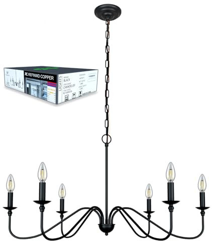 Black Chandelier RC Ceiling Light Fixture -6 Light 36 inches-Modern Farmhouse Apply to Chandeliers for Dining Room Lighting,Living Room,Bedroom,Foyer | Amazon (US)