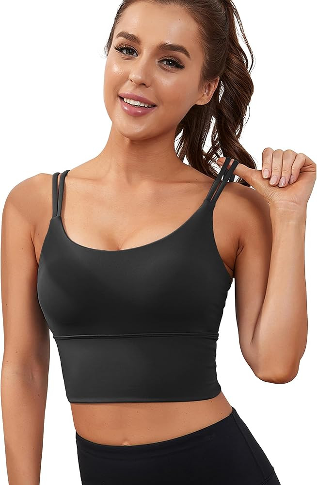 Everrysea Sports Bras for Women High Support Longline Workout Tank Tops Built in Bra Strappy Yoga... | Amazon (US)
