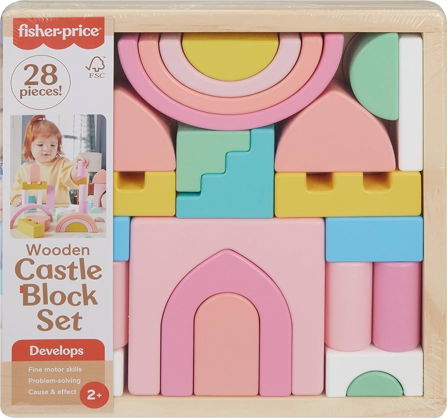Fisher-Price Wood Toddler Toy Castle Block Set, 28 Wooden Pieces for Stacking Developmental Play ... | Amazon (US)
