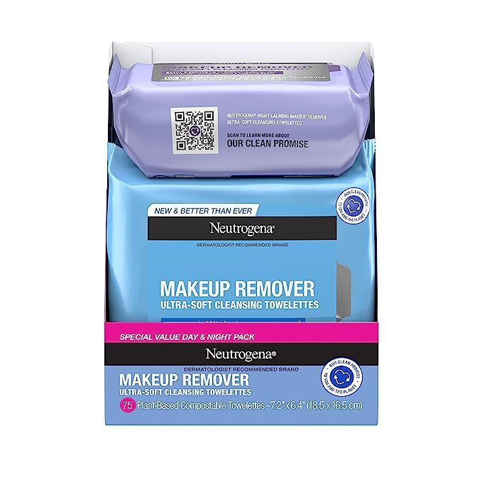 Neutrogena Day & Night Wipes with Makeup Remover Face Cleansing Towelettes & Night Calming Facial... | Amazon (US)