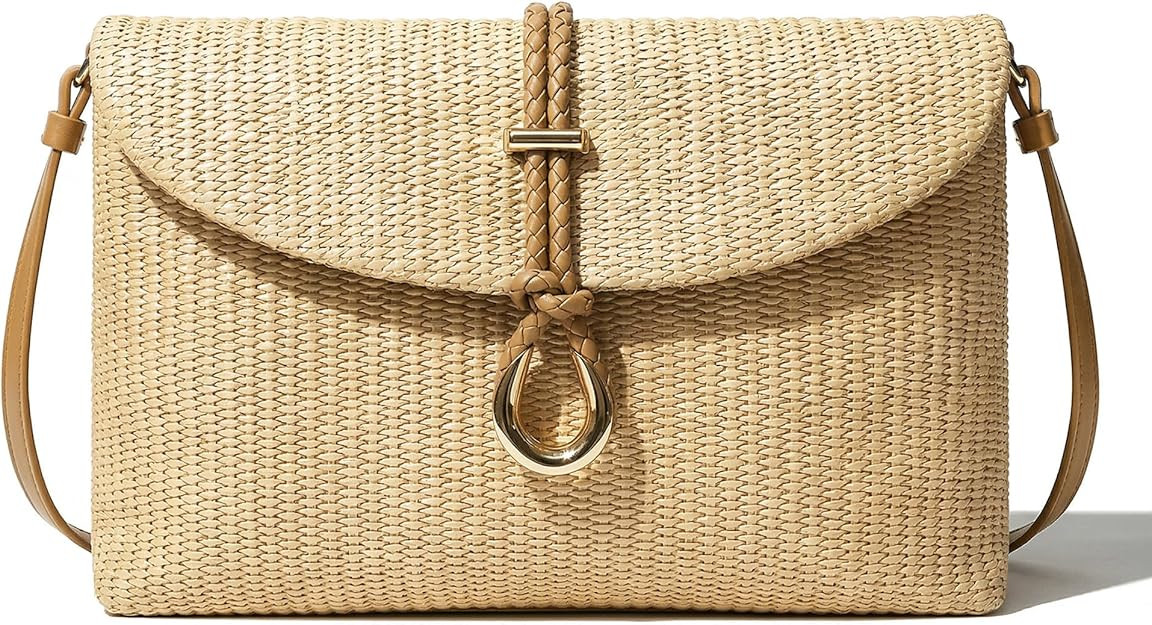 Woven Straw Clutch Bag for Women, Raffia Crossbody Handbag with Detachable Strap, Summer Beach Va... | Amazon (US)