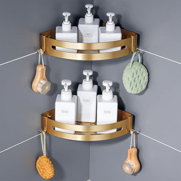 Brushed Gold Color 2 Packed Bathroom Shelves Shower Corner Caddy Organizer Shampoo Holder,Adhesiv... | Amazon (US)