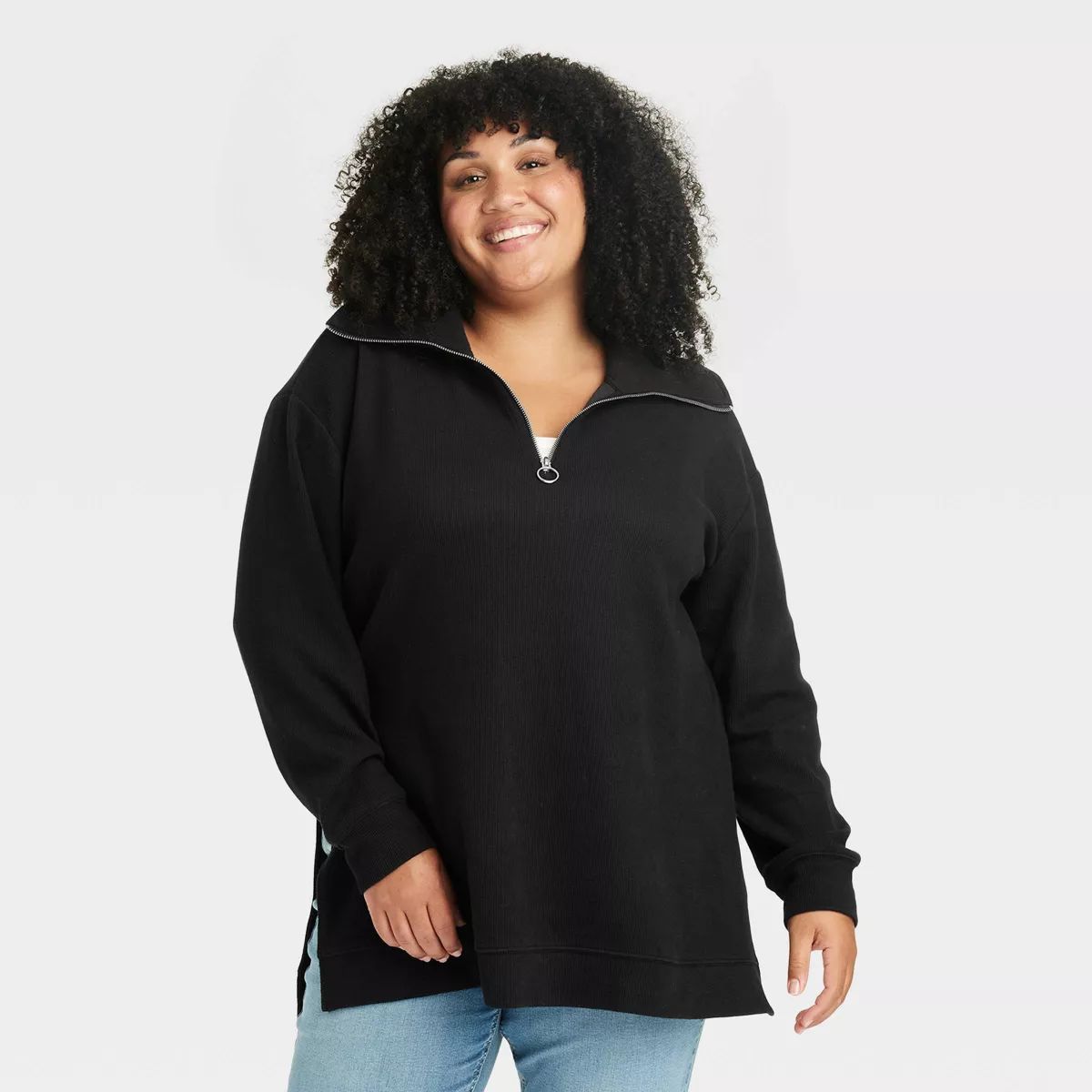 Women's Cozy Ribbed Tunic Sweatshirt - Ava & Viv™ Blue 2X | Target