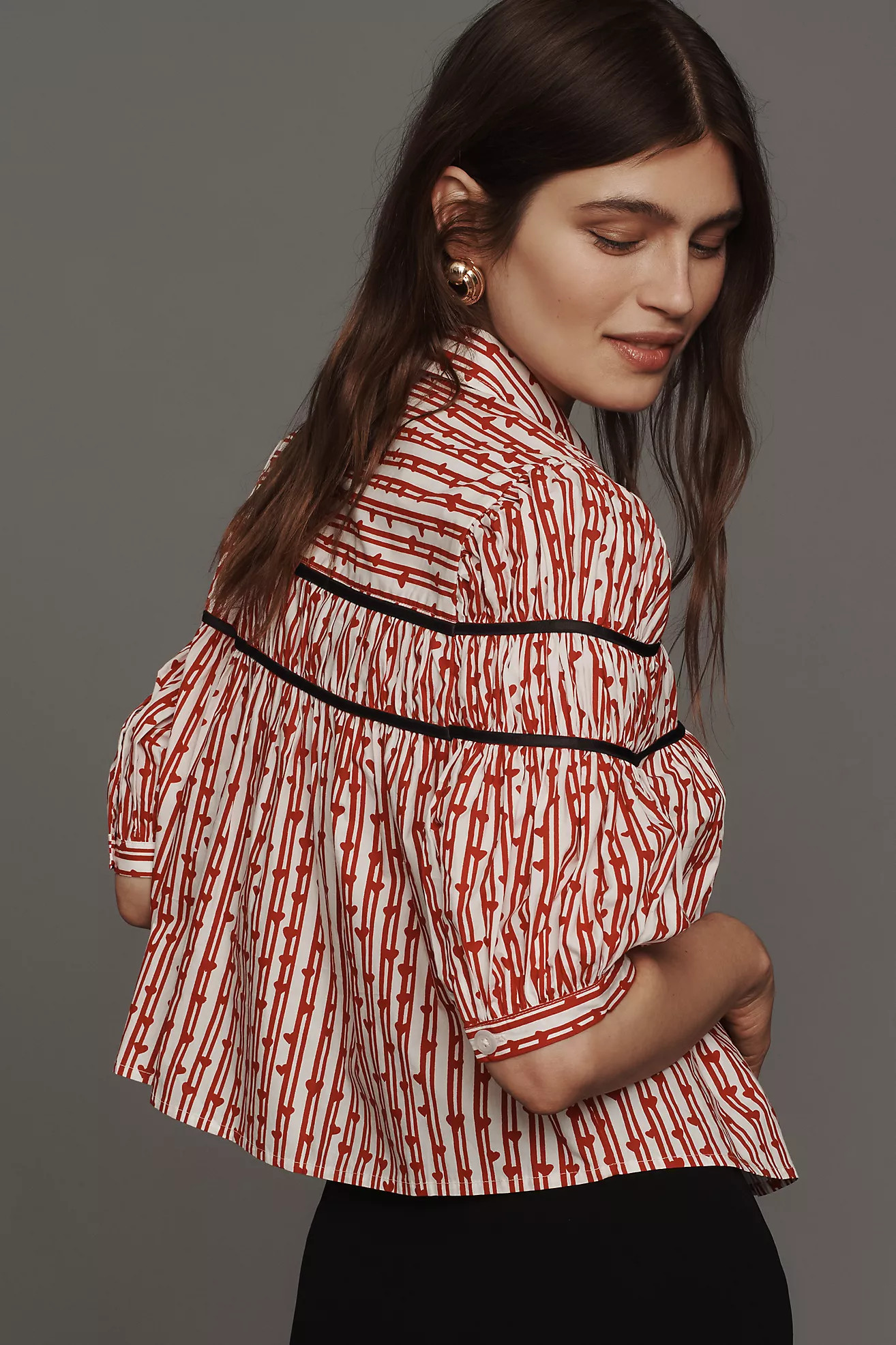 The Leandra Shirred Yoke Blouse by Maeve: Striped Hearts Edition | Anthropologie (US)
