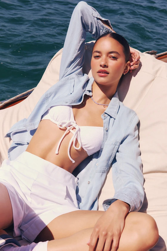 Daily Vibe Light Blue Chambray Long Sleeve Button-Up Top | Lulus