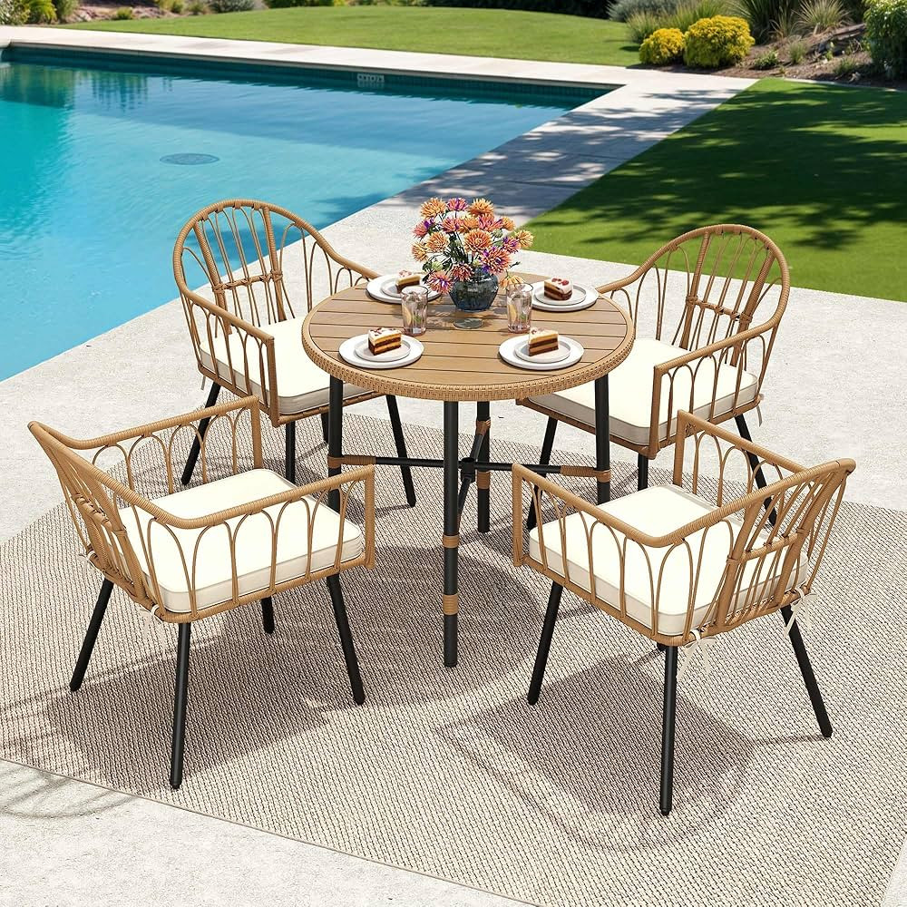 YITAHOME Juego de 5 sillas de comedor para patio al aire libre, juego de comedor de mimbre para p... | Amazon (US)