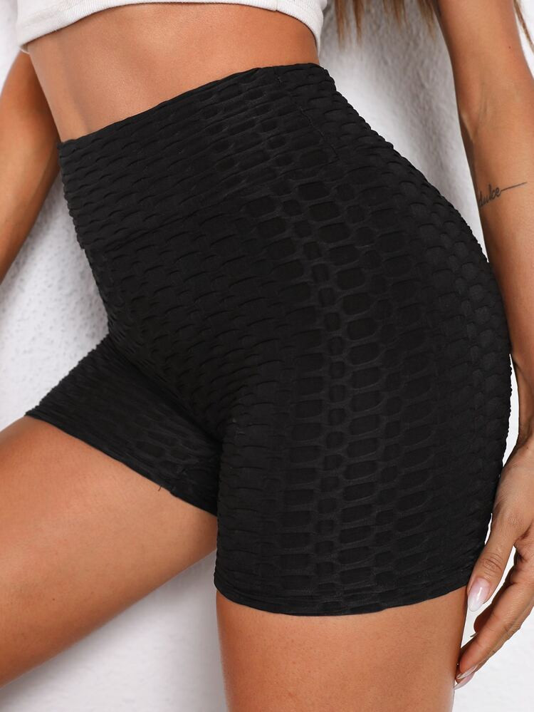 SHEIN Wide Waistband Textured Knit Biker Shorts | SHEIN