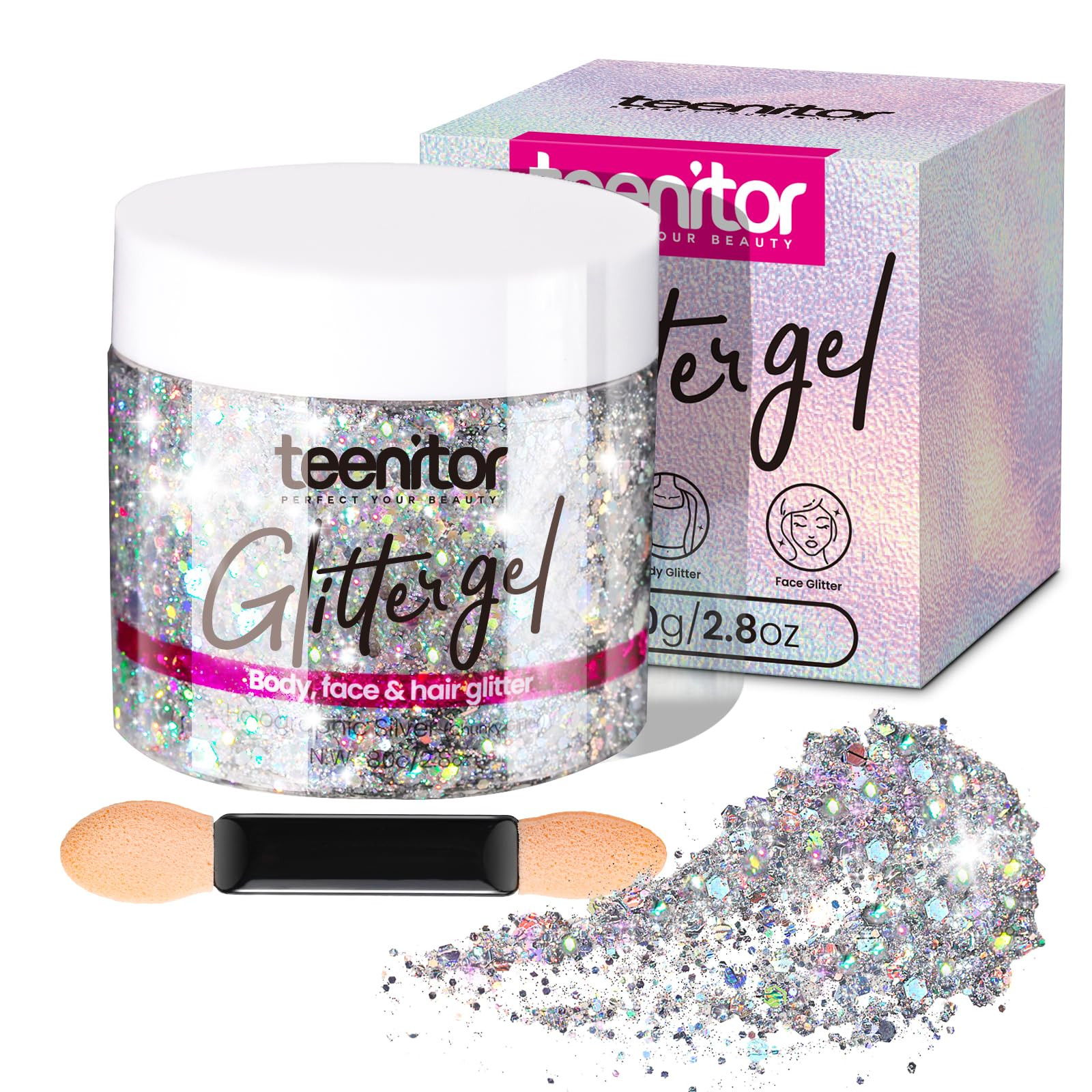 Teenitor Body Glitter, Body Glitter Gel, Hair Glitter, Face Glitter, Holographic Chunky Makeup Si... | Amazon (US)
