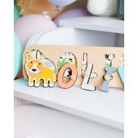 Safari Decor Nursery Wood Name Puzzle Kids Toys Montessori Jigsaw Personalized Wooden Baby Girl Gift | Etsy (US)