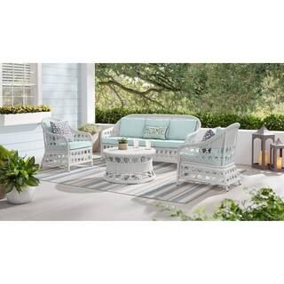 Hampton Bay Somersound 4-Piece Resin Wicker Patio Conversation Chat Set with CushionGuard Sea Bre... | The Home Depot