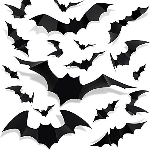 Halloween 3D Bat Decorations - 72pcs 12 Sizes Realistic PVC Scary Black Bat Sticker Home Decor DIY W | Amazon (US)