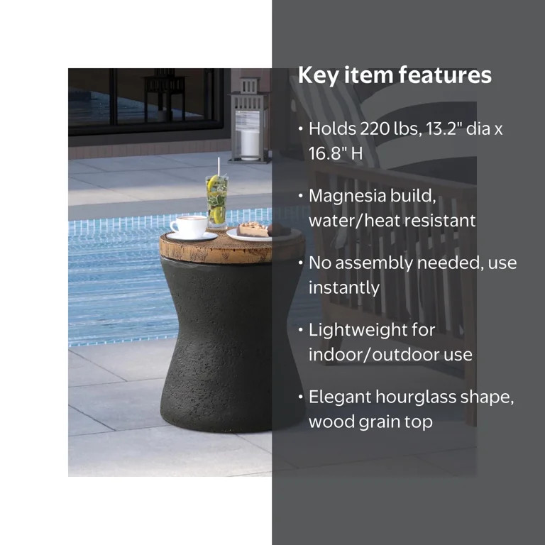 VENTOPYR Concrete Outdoor Side Table with Wood Grain Top,Small Hourglass Shaped Round Accent End ... | Walmart (US)