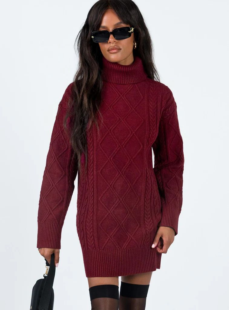 Bonington Sweater Dress Burgundy | Princess Polly US