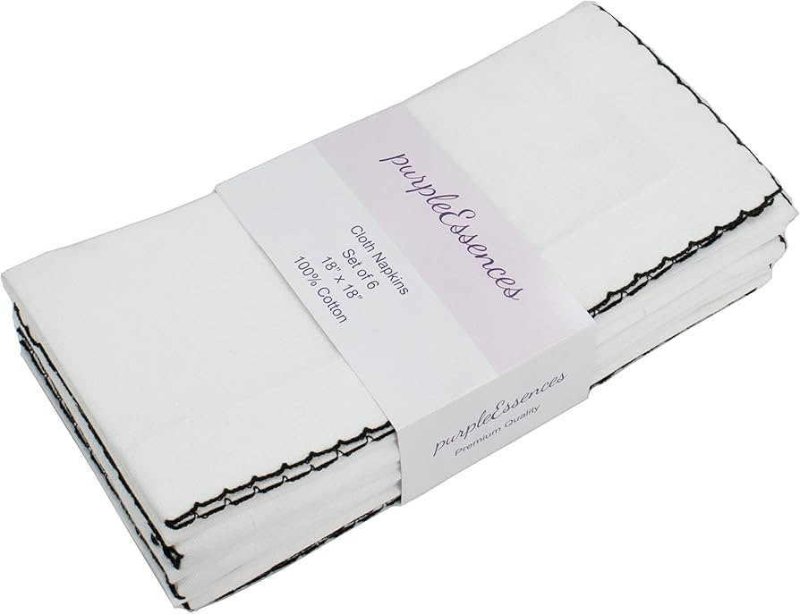PurpleEssences Dinner Napkins White Cloth Napkins with Scalloped Edge Set of 6 Dinner Napkins 18X... | Amazon (US)