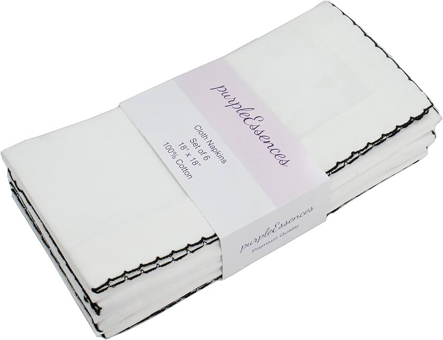 PurpleEssences Dinner Napkins White Cloth Napkins with Scalloped Edge Set of 6 Dinner Napkins 18X... | Amazon (US)