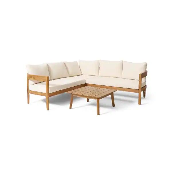 Brooklyn Outdoor Acacia Wood 5 Seater Sectional Sofa Chat Set with Cushions by Christopher Knight... | Overstock