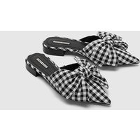Plaid Bow Front Pointed Toe Flat Mules - Grey Checkered / 35 | Urban Revivo