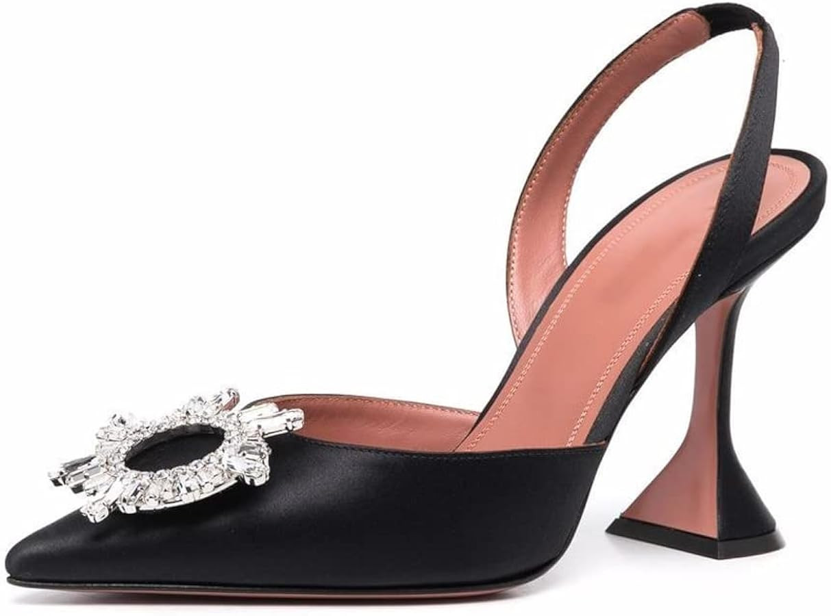 Arqa Satin Slingback Heels for Women Crystal Pointed Toe High Heels Wedding Bride Pump Shoes | Amazon (US)