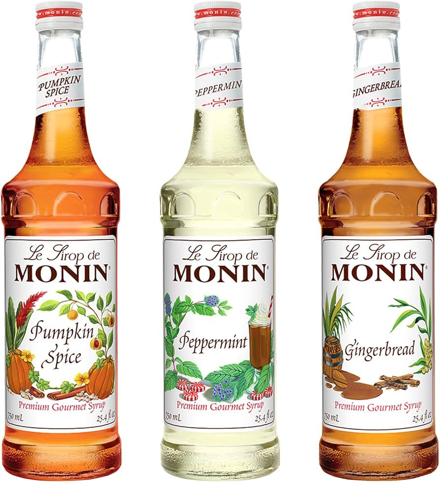 Monin - 3 Flavor Holiday Gift Set: Gingerbread, Peppermint, and Pumpkin Spice Syrups, Natural Fla... | Amazon (US)