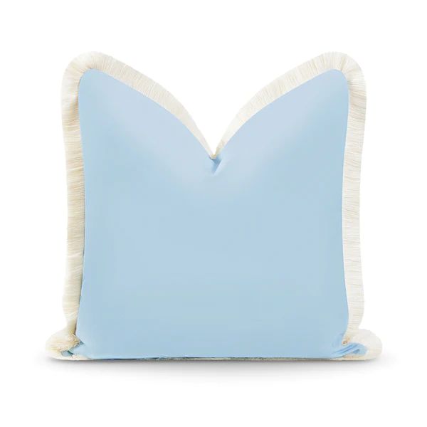 Coastal Hampton Style Indoor Outdoor Pillow Cover, Fringe, Solid Baby Blue, 20"x20" | Hofdeco
