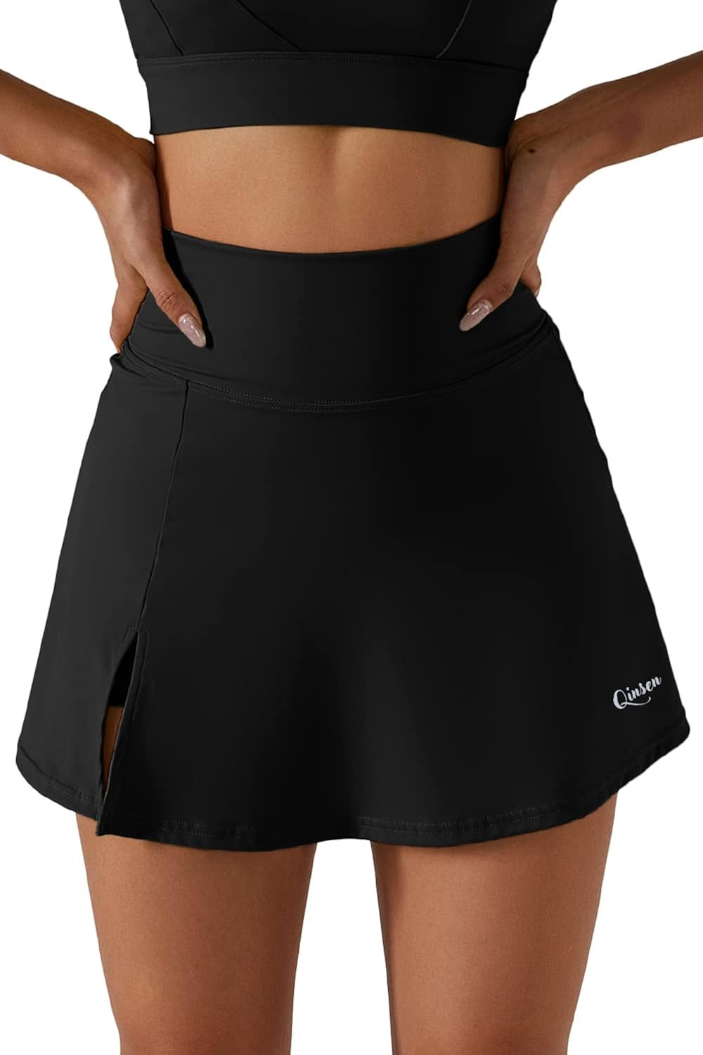 QINSEN Women's Tennis Skirts Stretch High Waisted Golf Skorts Running Sports Workout Activewear | Amazon (US)