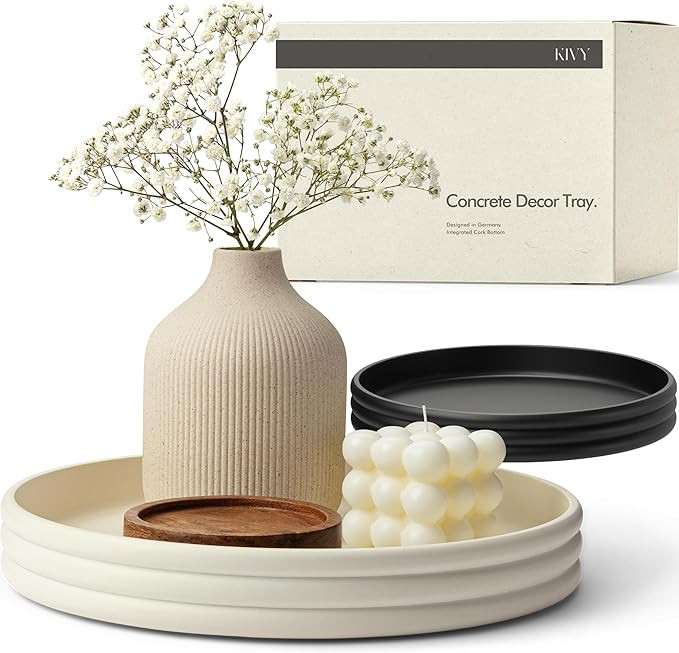 KIVY Round Decorative Concrete Tray 11x1,5 Inch - Modern Circle Coffee Table Tray - Home Decor Fl... | Amazon (US)