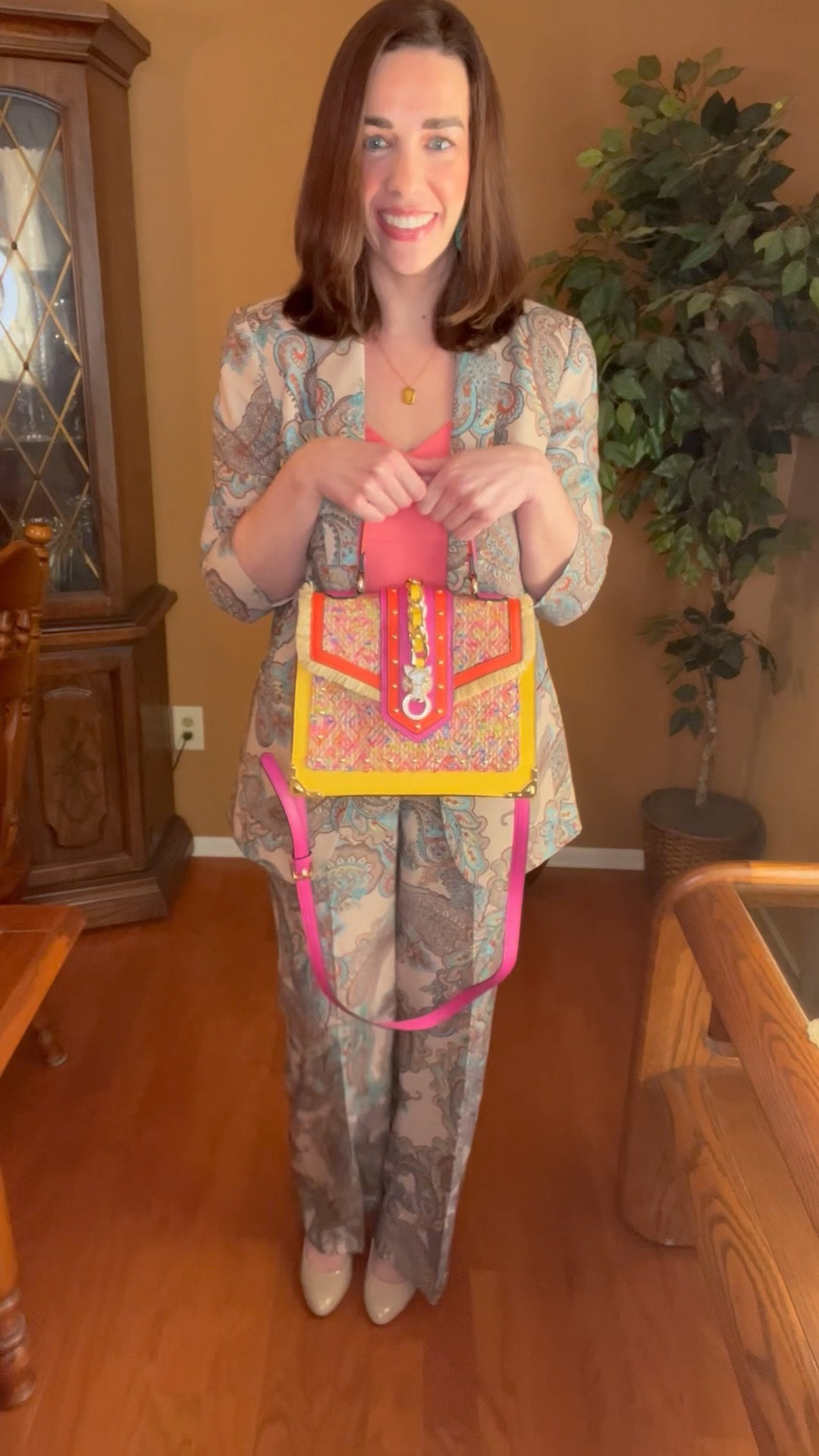 Paisley boyfriend blazer and trouser pants (4 and small). Beige patent leather pumps (8.5). V neck satin cami (extra small). #blazer #boyfriendblazer #pants #trouserpants #paisleyblazer #paisleypants #cami #satincami #vneckcami #pumps #beigepumps #officeoutfit #patentleatherpumps #springfashion #workwear #suitset 
Spring Fashion Office Outfit 
Work Outfits

#LTKFindsUnder100 #LTKStyleTip #LTKSeasonal