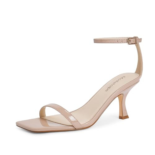 Modatope Nude Strappy Heels for Women Dressy Open Toe Kitten Heeled Sandals Ankle Strap Heels for Women Size 8.5 | Amazon (US)