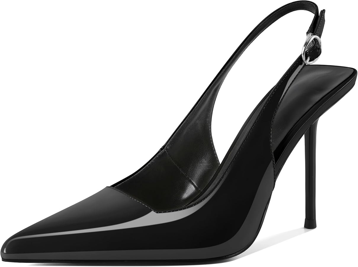 Zamikoo Slingback Heels for Women Pointed Toe Slip On Stilettos High Heel Pumps Shoes 4 Inches | Amazon (US)
